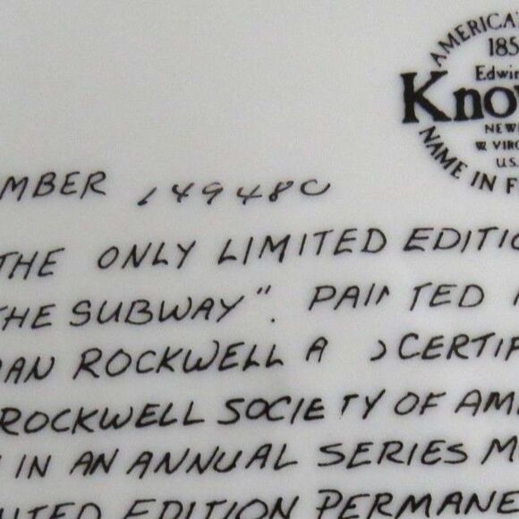 Norman Rockwell Vintage "Santa in the Subway" Christmas 1983 Ltd ed Plate EUC - Picture 3 of 3